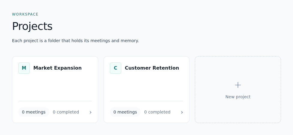 Projects workspace for the fictional Northstar Labs organization showing Market Expansion and Customer Retention projects